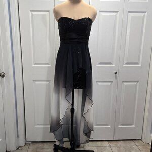 Speechless High Low Ombre Black Silver Strapless Dress Juniors Size 5